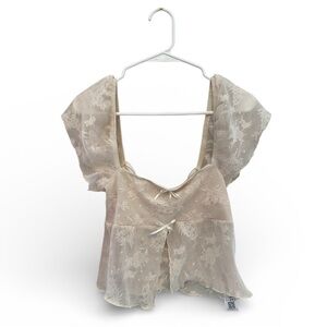 Reclaimed Vintage Cream Lace Crop Top w/ Bow Accents Size Small